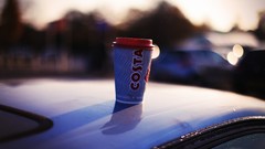 Coffee drinks outside the window