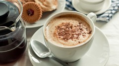 Coffee morning cappuccino cups spoons sweets (candies)