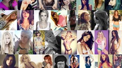 Collage woman blondes brunettes redheads bikini portraits self 