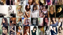 Collage woman blondes brunettes redheads cleavage portraits 