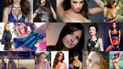 Collage woman Celebrity blondes brunettes bikini portraits 