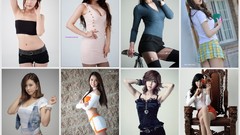 Collage woman chairs stomach Throne asians brunettes bangs 