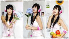 Collage woman headphones asians long hair bangs models Korean 