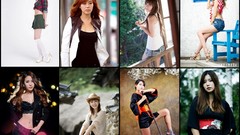 Collage woman legs asians brunettes models Korean exposed 