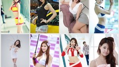 Collage woman stomach legs asians brunettes bangs models 