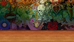 colorful skull wooden surface graffiti