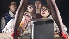 Computers geek legs stockings models nerd high heels fishnet 