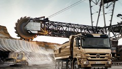 Construction bulldozer transportation Mercedes-Benz trucks 