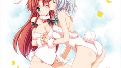 Costume collar braid blush anime girls boots green eyes licking 