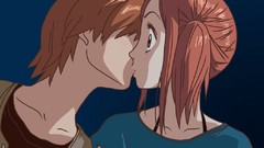 Couple kissing long hair brown eyes short hair orange hair 