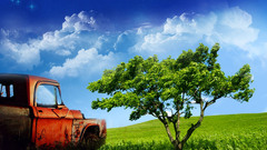 Crashed truck Dodge tree