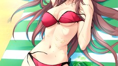 Cream beverages long hair green eyes brunettes towels ecchi 
