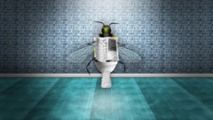 Creative Newspaper flies reading digital art fantasy art toilets