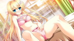 Cross blush long hair anime girls blue eyes bra game cg 