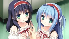 Cube blush long hair anime girls blue eyes green eyes black 