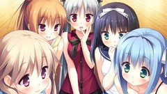 Cube red eyes blondes blush blue hair long hair anime girls 