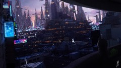Cyberpunk cities cityscapes futuristic Michael Akimov
