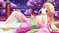 Daisies spheres blondes long hair anime girls yukata Sake 