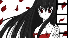 Dark Anime dress red eyes Ribbons anime girls rose petals 