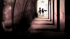 Dark Gothic wings hats Vampires silhouettes monochrome hall 