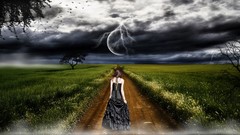 Dark Gothic woman trail roads lone woman