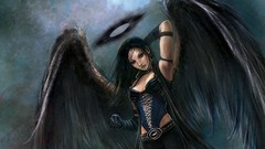 Dark Gothic woman wings Dark Angel angels brunettes digital art 