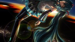 Dark green long hair green eyes hatsune miku vocaloid green 