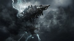 Dark ships storm airship Tesla digital art video games