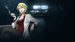 Dark smoke Anime office Cigarettes sitting coat smoking blondes 