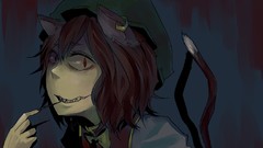 Dark teeth hats grin earrings bows anime girls short hair 