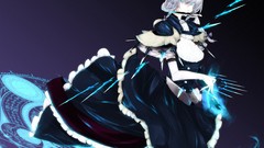 Dark weapons dress hats Knives white hair gloves bows maids 