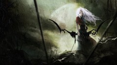 Dark weapons ruins dress white hair long hair anime girls 