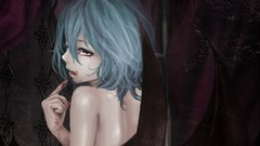 Dark wings blood Vampires red eyes blue hair short hair remilia 