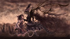 Darkness grass text Lightning weapons wings storm tears dress 