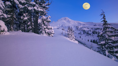 Dawn moon hood Oregon over mount
