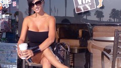 Denise milani cleavage huge boobs black top