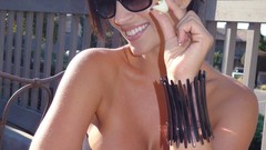 Denise milani cleavage huge boobs black top