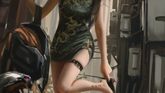 digital art original characters wlop asian Women legs dress