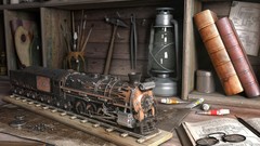 Digital art steam engine scale models