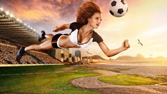 digital art Women model balls Sport soccer ball soccer girls