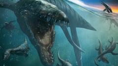 Dinosaurs artwork underwater