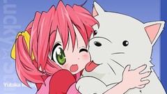 Dogs Anime pink hair anime girls green eyes lucky star wink 