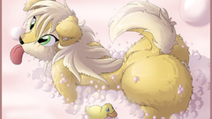 Dogs tongue green eyes