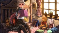 Dolls red eyes skirts anime girls braids pantyhose Paseri 