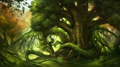 dragon nature Trees Plants forest artwork fantasy art Green deer