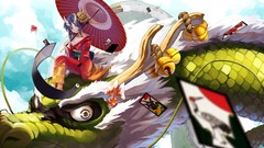 Dragons Anime Cards horns red eyes kimono drake blue hair anime 