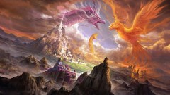 Dragons fight mythology phoenix artwork fantasy art Fenix