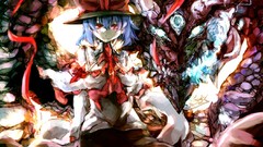 Dragons hats fangs red eyes Ribbons bows scarfs blue hair short 