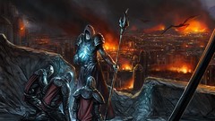 Dragons Knights Warriors swordsman mage Wizards siege artwork 