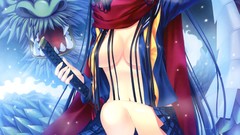 Dragons scarfs blue hair long hair anime girls original 